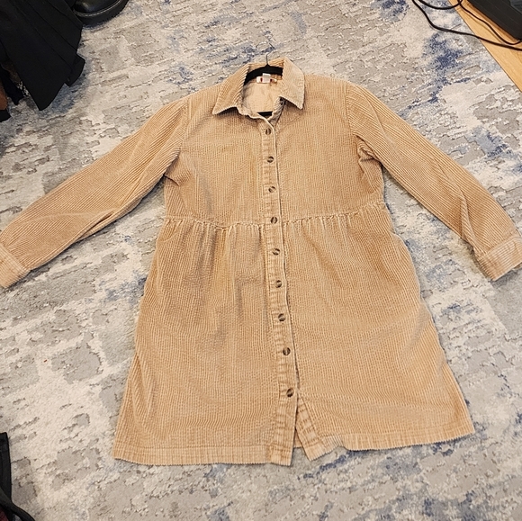 Talbots Corduroy Long Sleeve Tan Button Front Mini Dress Size 14 Pockets - Picture 8 of 16